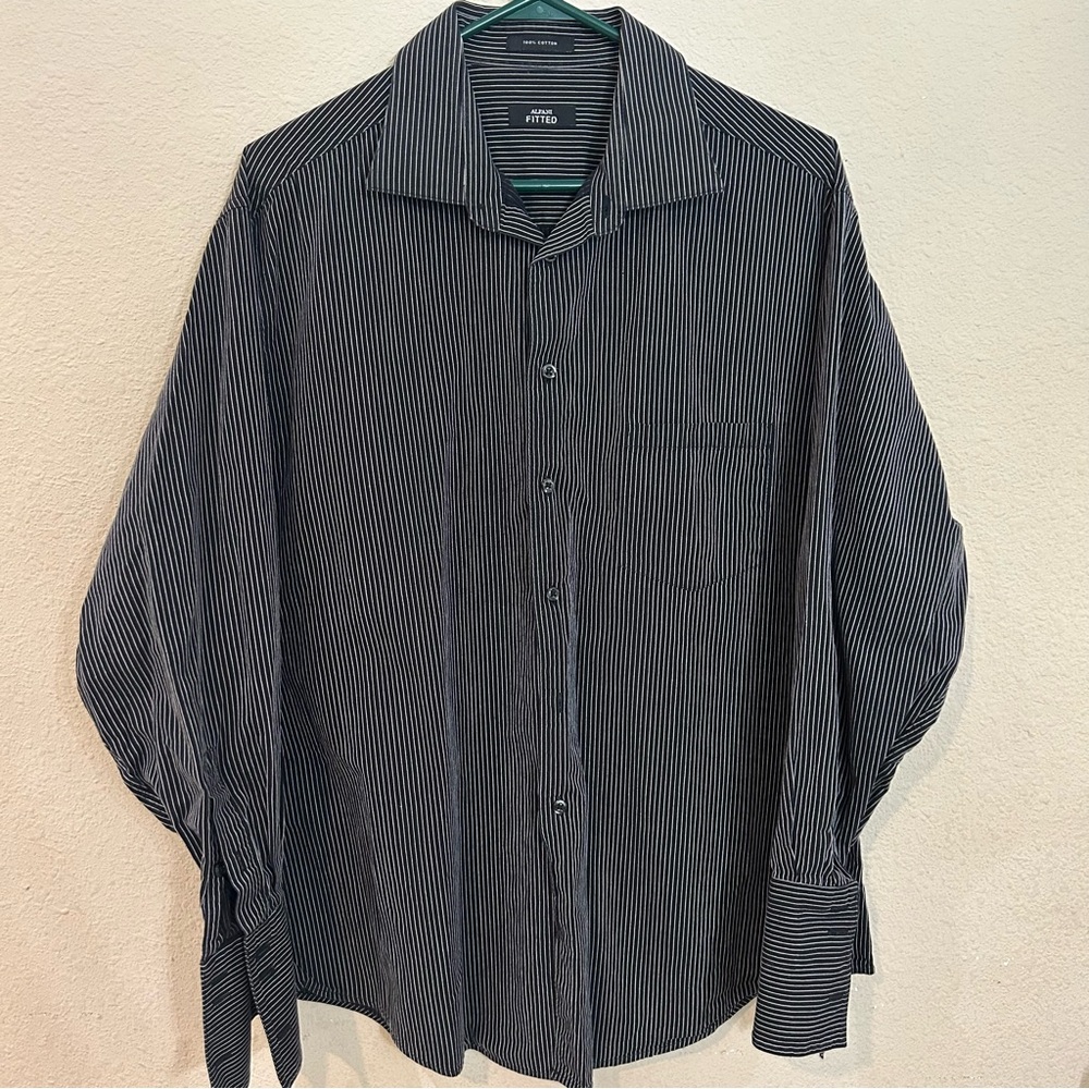 Alfani XL Men's Black Pinstripe Dress Shirt 17 32-33